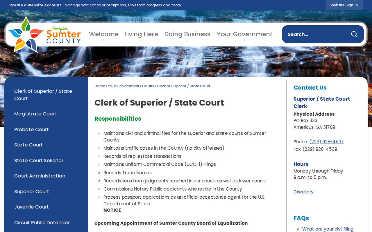 Sumter County warrant search clerk responsibility and jurisdiction