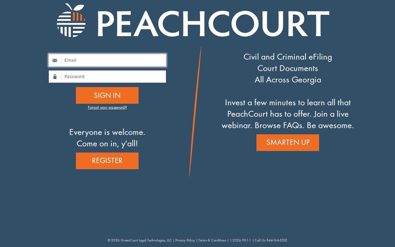 Sumter County active warrants PeachCourt account login screen