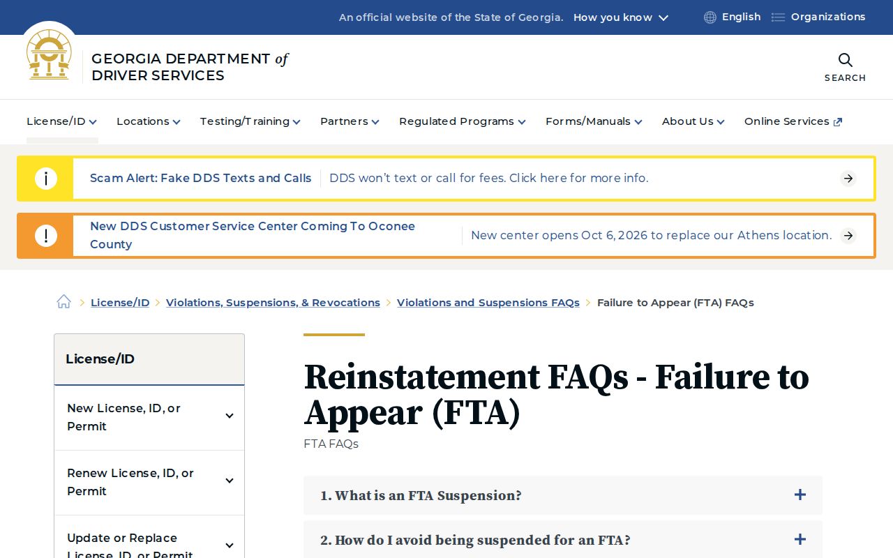 Georgia DDS failure-to-appear and electronic release guidance for Sumter County traffic cases