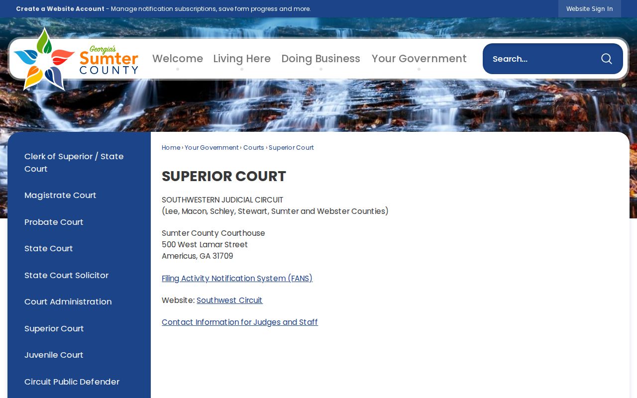 Official Sumter County Superior Court and Southwestern Judicial Circuit information